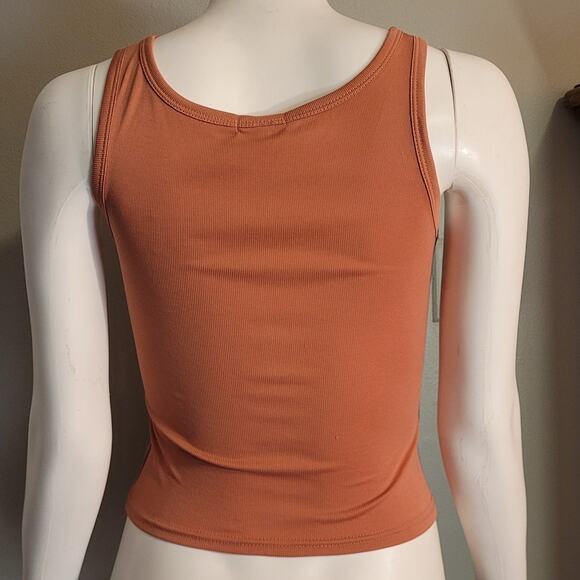 Gimmicks by BKE Ribbed V-Neck Tank Top Sz Small Dark Mauve Pink Bodycon Slinky - Picture 3 of 10